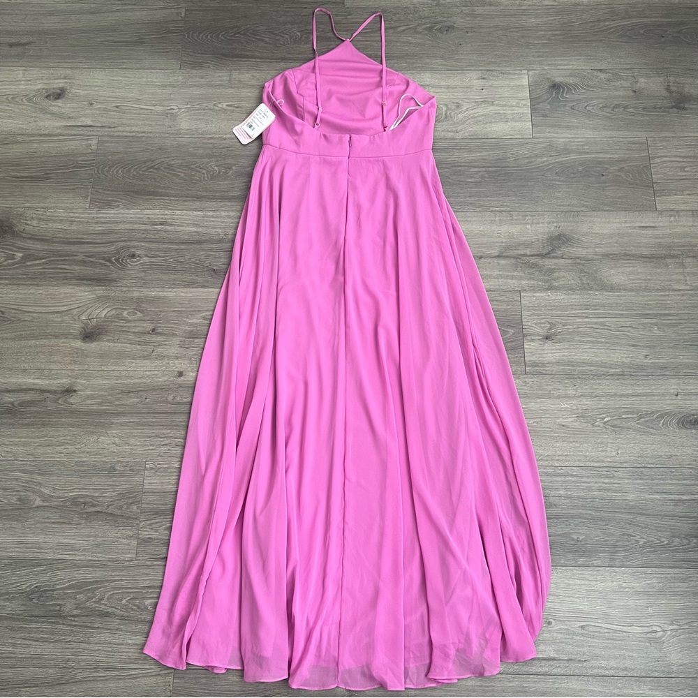 LOVELY Diamond Halter Maxi Dress Size 12 Orchid Pink Lux Chiffon Side Slit NWT - Picture 7 of 10